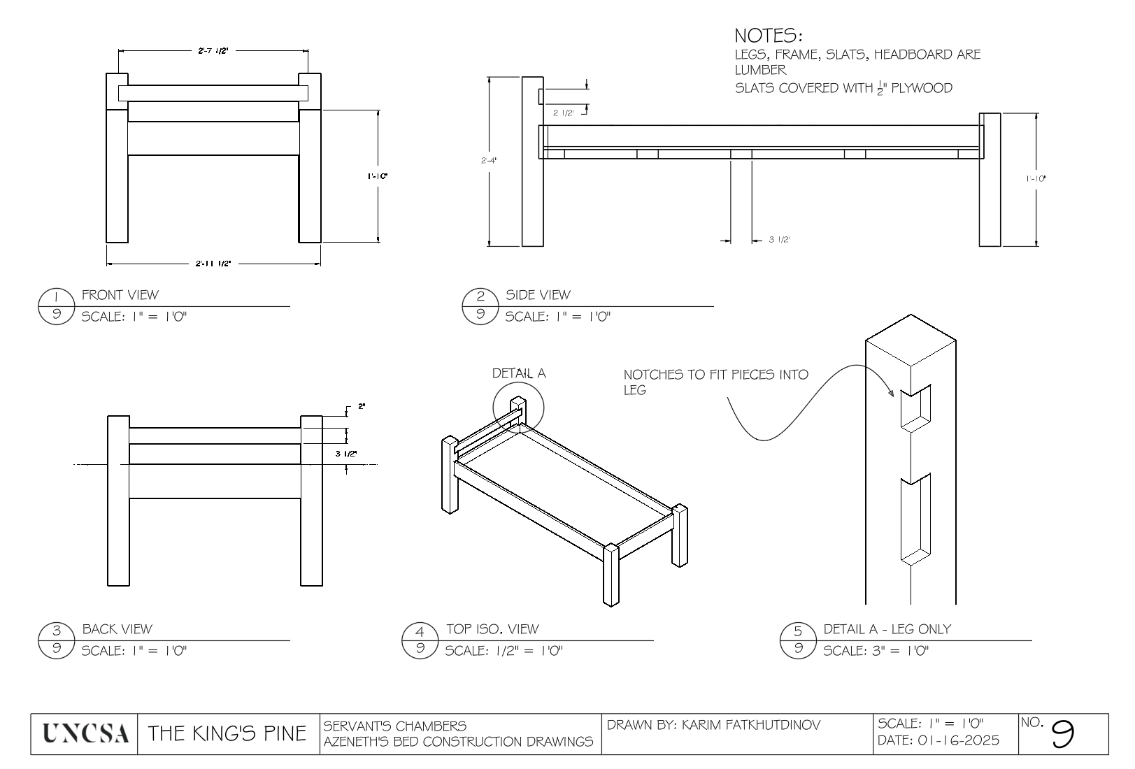 Servant's Bed - Construction Drawings
