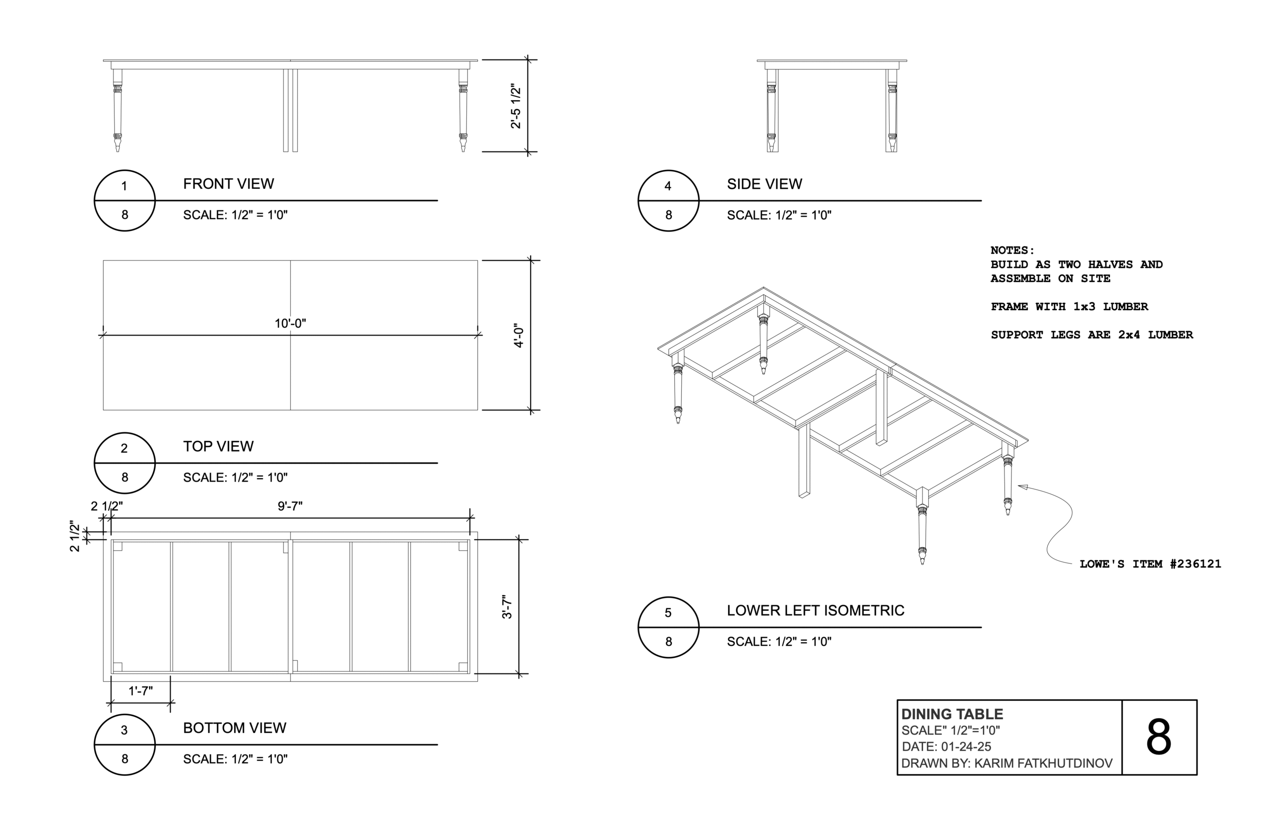 Dining Table - Construction Drawings